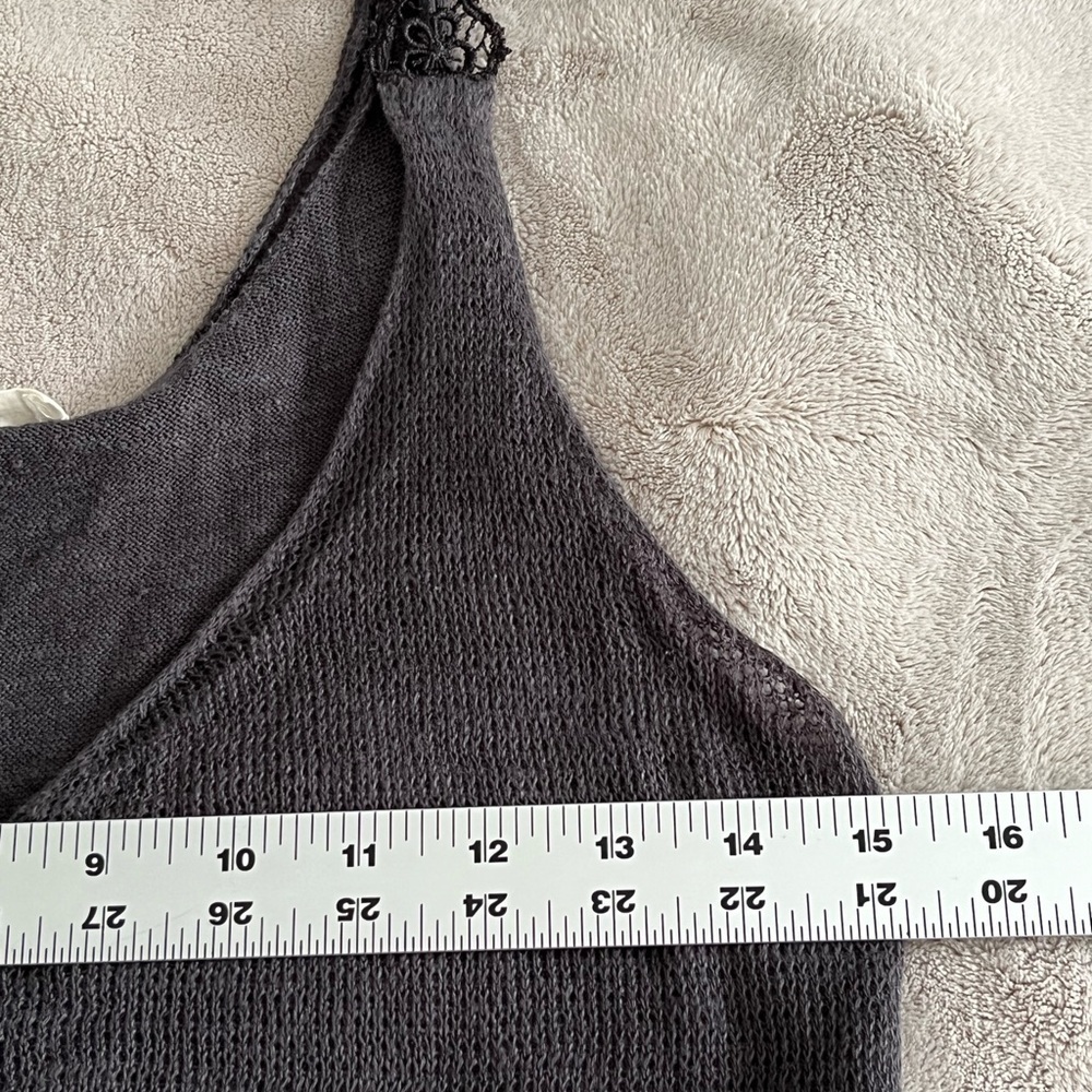 Eileen Fisher 100% Linen Sleeveless Tank Dress Charcoal Lace Strap Minimalist XS - Picture 14 of 15